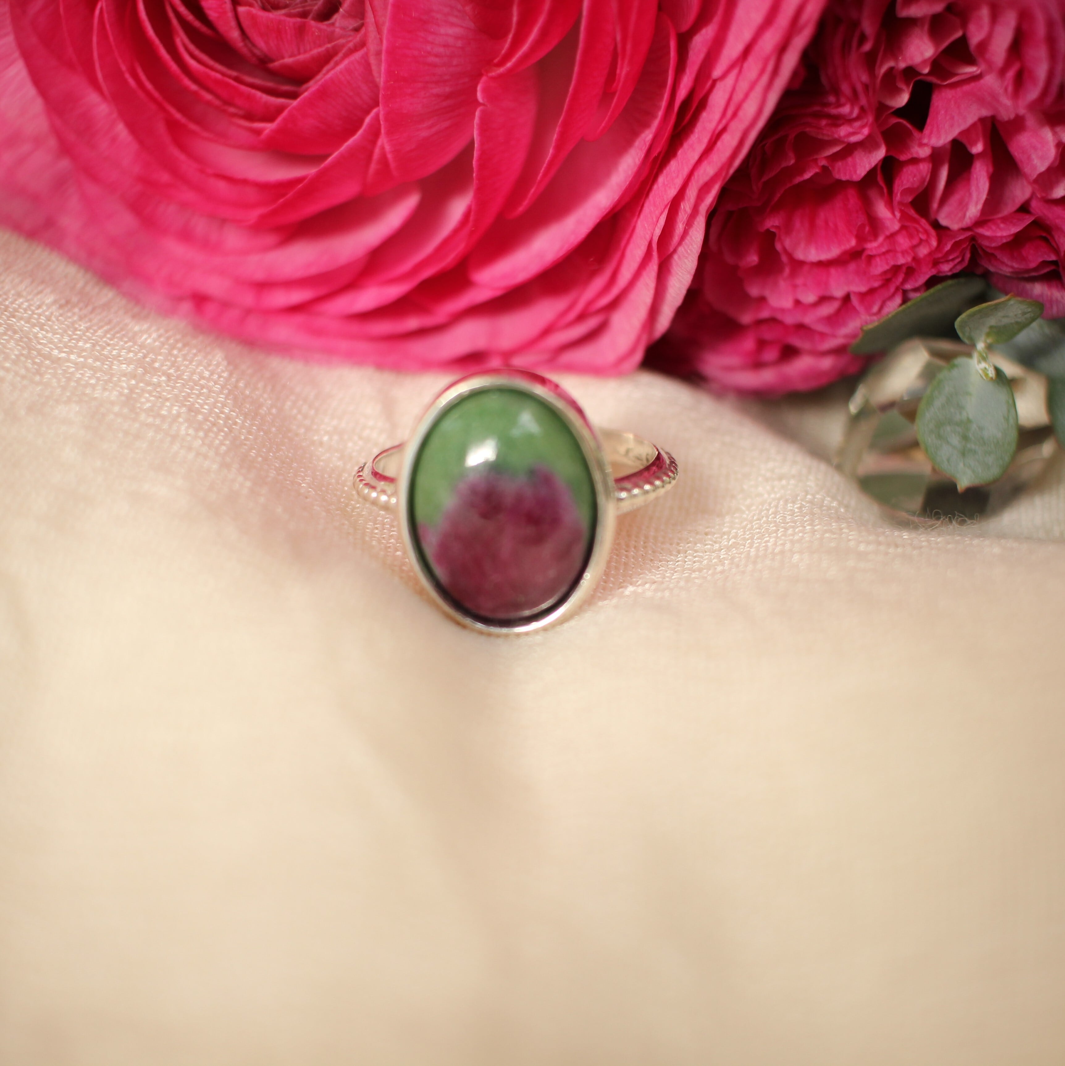 個性的な紅×翠 ルビーインゾイサイトのシルバーリング 1点物 | haru