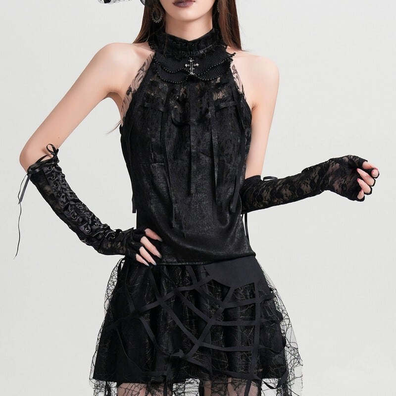 Lace frill halter blouse r0152