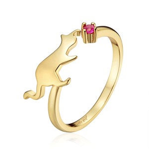 【新着特価】レディース 猫の指輪 シルバー925 調整 フリーサイズ キュービックジルコニア レディース かわいい リング ピンキーリング 指輪 フリーサイズ (ゴールド)