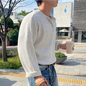 ヘンリーネックシンプルリブロングTシャツ　1280