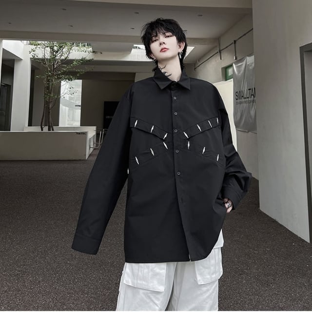 予約販売】シャツ 長袖 シンプル 無地 クロス ベーシック モノトーン