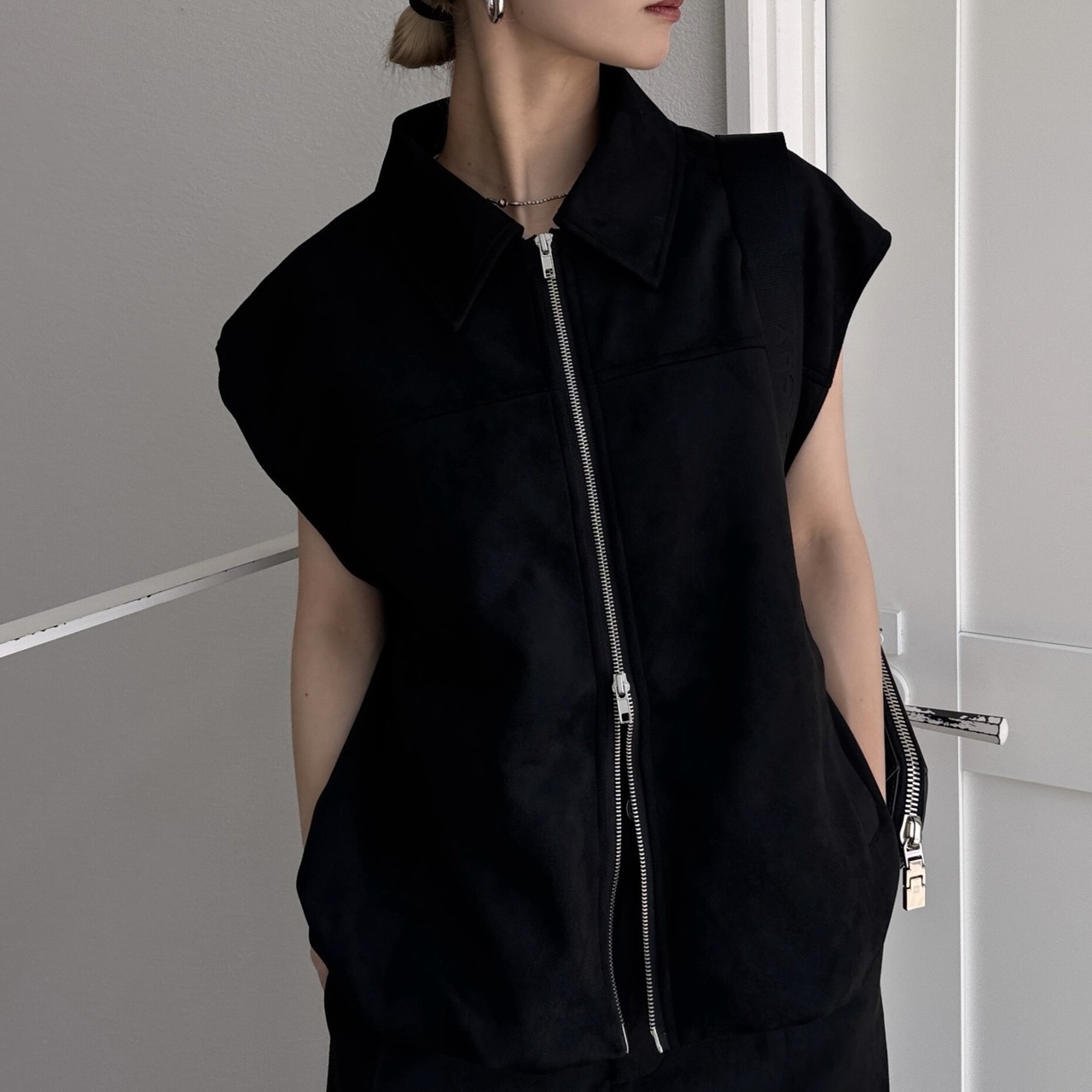 Wジップスウェードvest/ブラック
