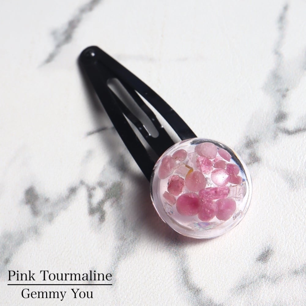 ピンクトルマリンホログラム 黒 ヘアピン【石のきもち】