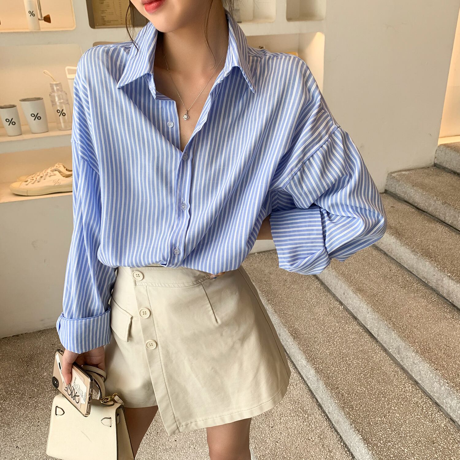 オータムスタイル薄手ストライプシャツ レディース 秋物 6Du_Shop_Women14850741122