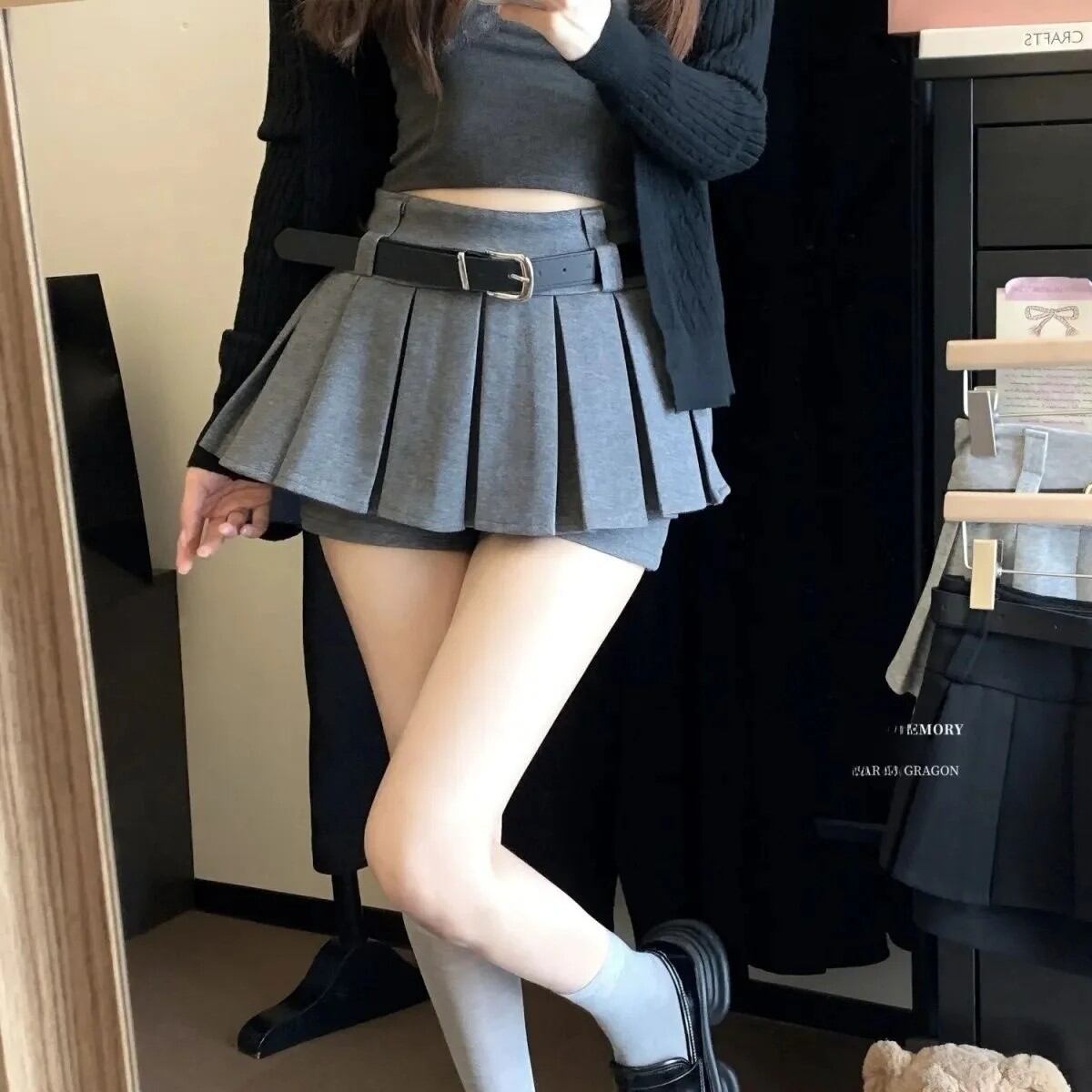 レディース ハイウエストプリーツミニスカート アンチライト 小柄向け