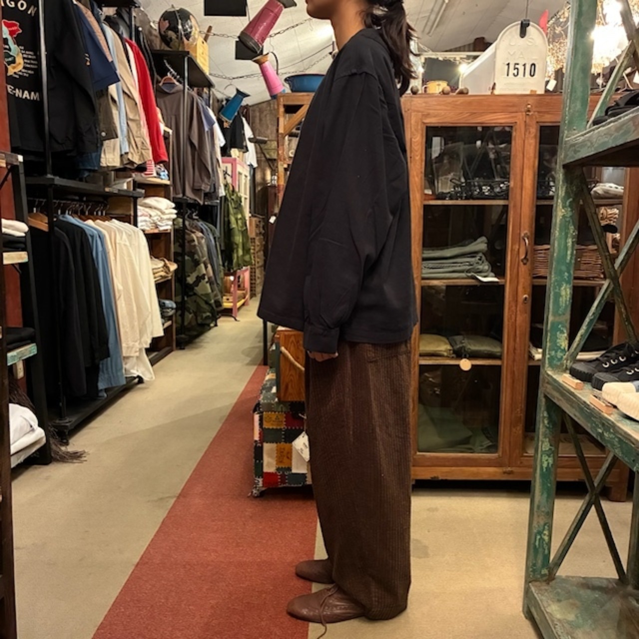 France type Farmer's shirt　フランスタイプ　ファーマーズシャツ　リネン　ロングスリーブ　ブラック染　クロ　黒　ファッション　ユニセックス　軍物　フランス軍　ミリタリー　後染め