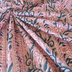 ブロックプリント生地【50cm単位】インド綿  ストライプ柄 くすみピンク×グリーン #47610-PK3