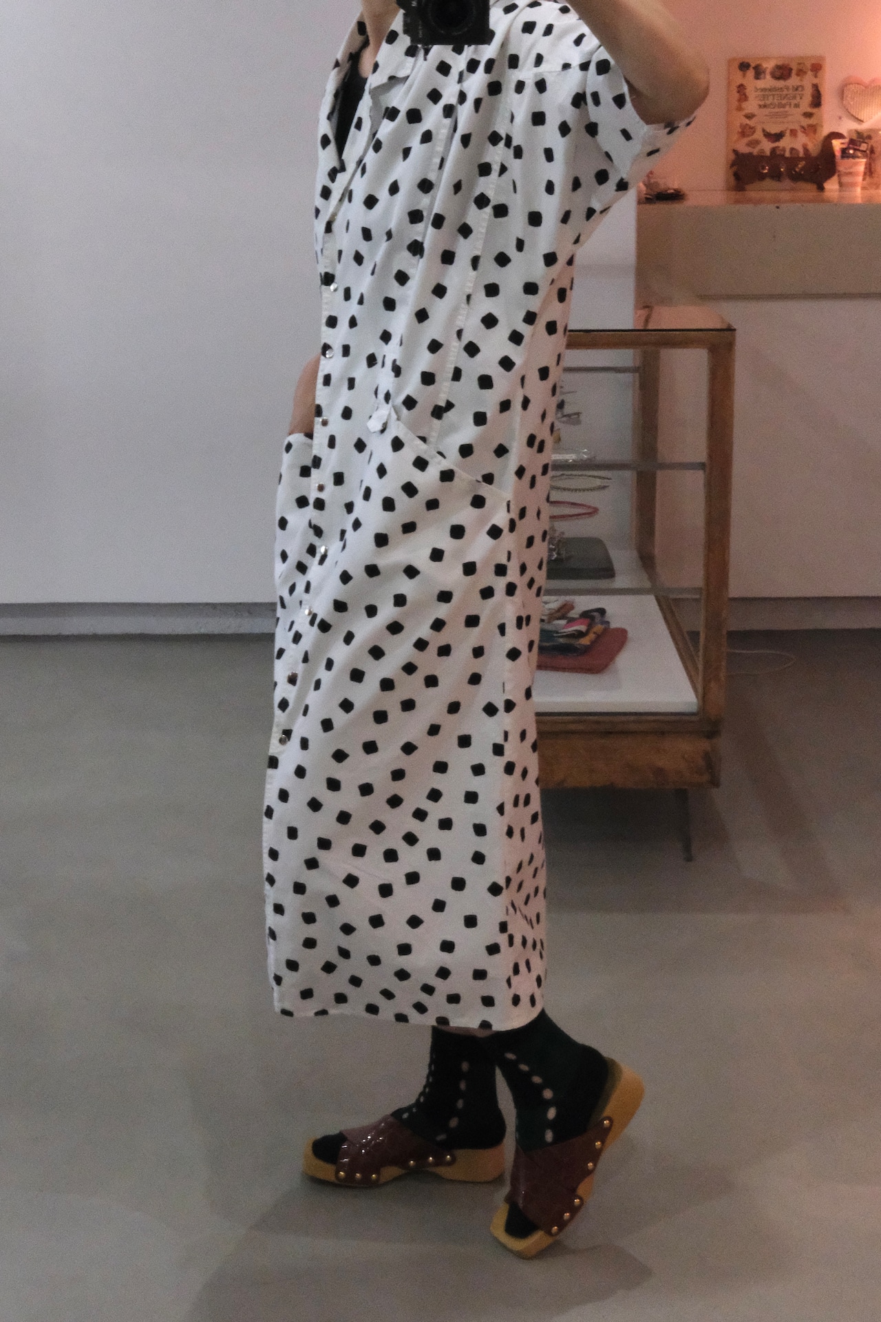 80's mood square dot shirt dress