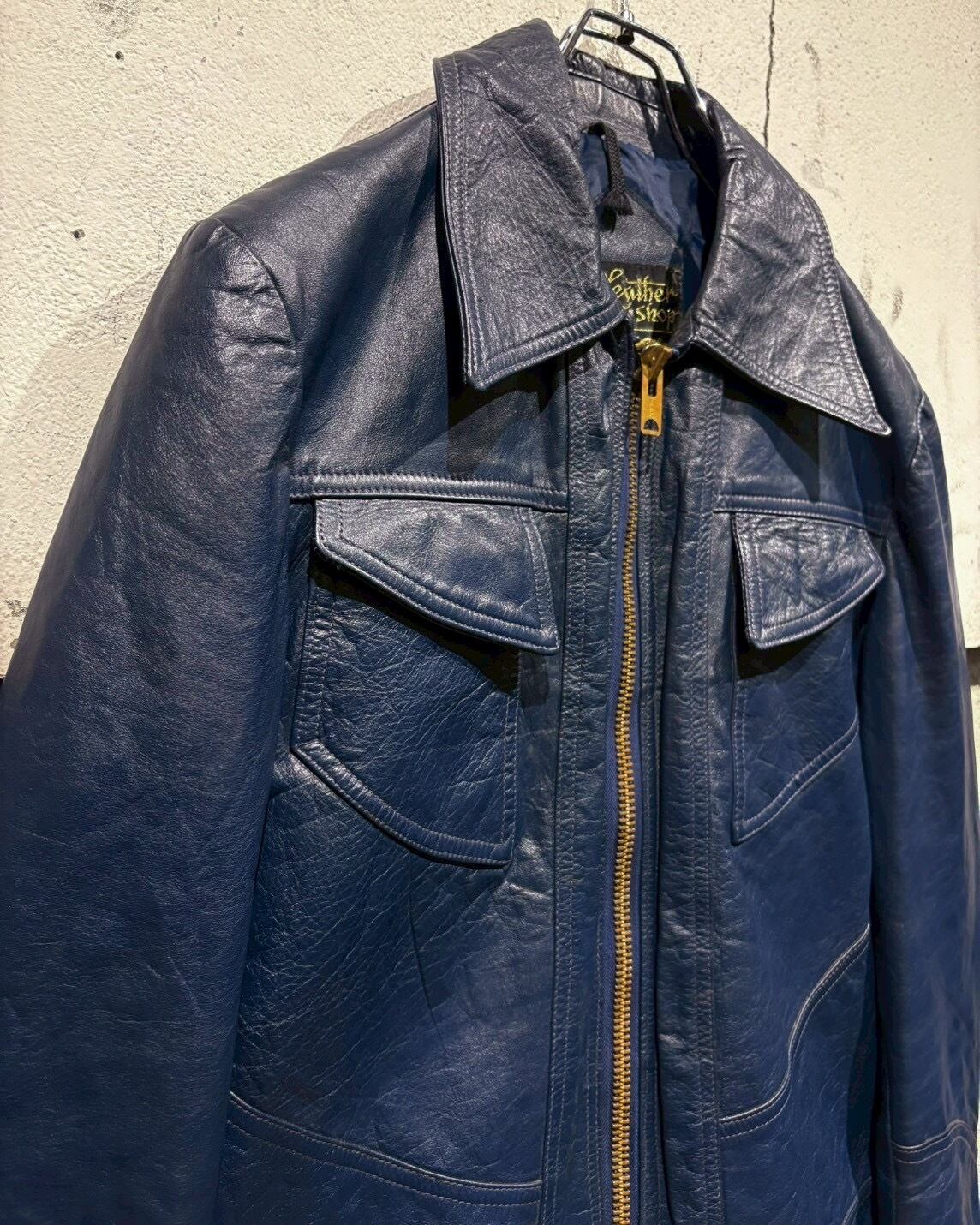 Caka otto】70's “Sears” Blue Color Vintage Leather Jacket | Caka