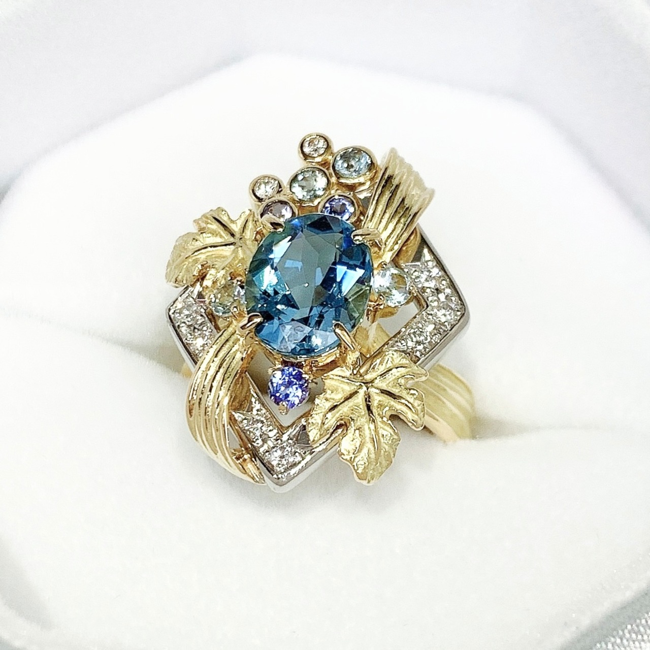 天然アクアマリン2.18ct 天然ダイヤモンド0.17ct タンザナイト K18YG  