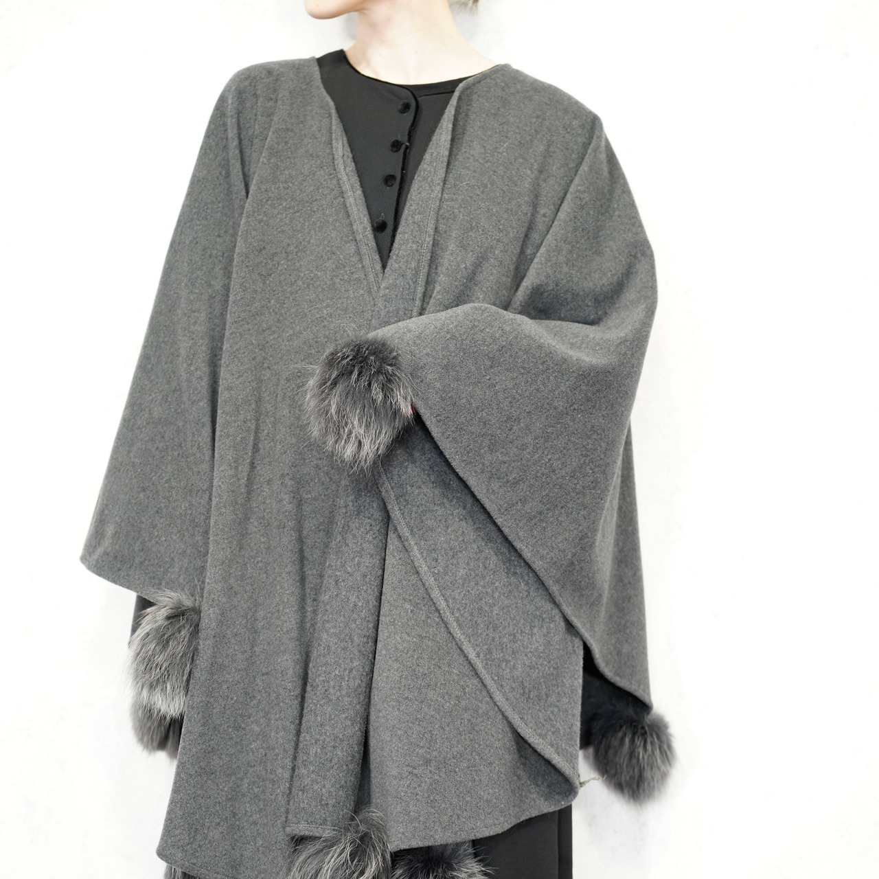EU VINTAGE BAYA PARIS FUR CASHMERE BREND WOOL CAPE COAT PONCHO 