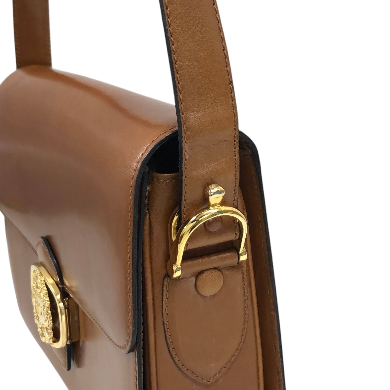 CELINE セリーヌ ショルダーバッグ キャメル エンブレム レザー