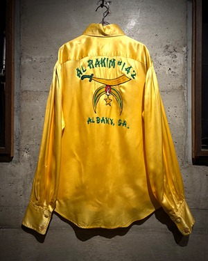 【Caka】40's〜50's “Freemason”“Shriners”Vintage Chain Stitch Embroidery Satin Shirt