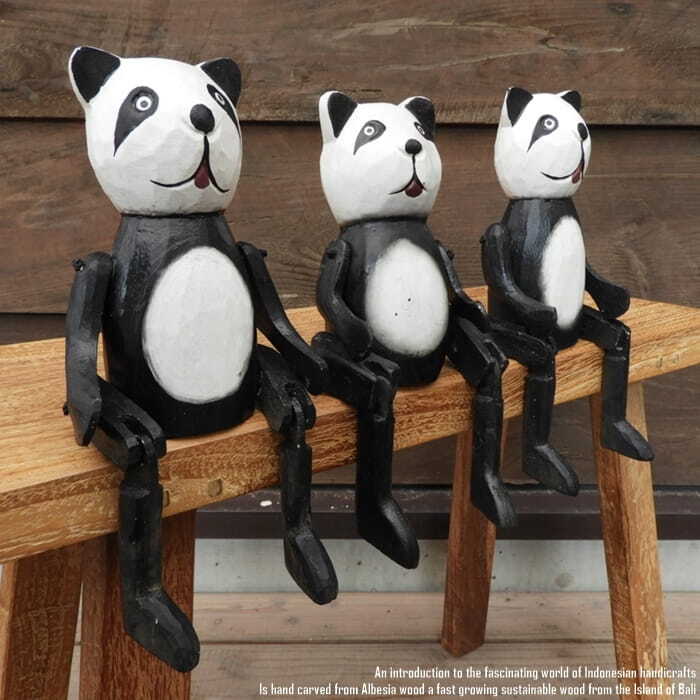 Apologiaヴィンテージ　パンダ　木彫り　人形 お座り パンダさん Sサイズ 手足が動かせる木彫りの動物 ウェルカム