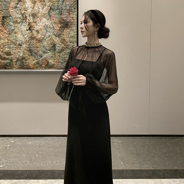 ロングドレス セットアップ 気品×トレンド チュール ラインストーン キャミワンピ パーティー・イベント向け JC2-ZED881373DXH449B