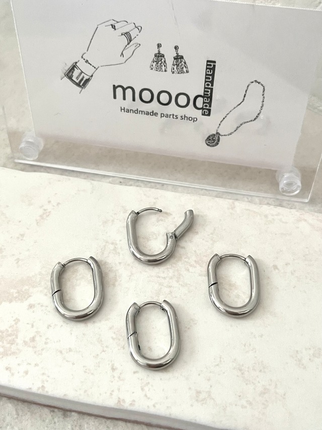 【1ペア】ステンレス製オーバルフープピアス/パーツ/サークル