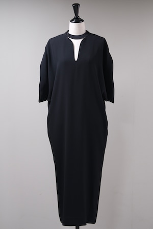 【Mame Kurogouchi】Back Satin Crepe Georgette Emboridered Lace Back Dress - black