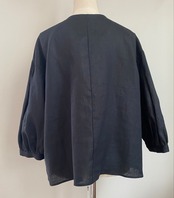 ブラジリアン 手編み ニードルレース リネン七分袖ブラウス 黒