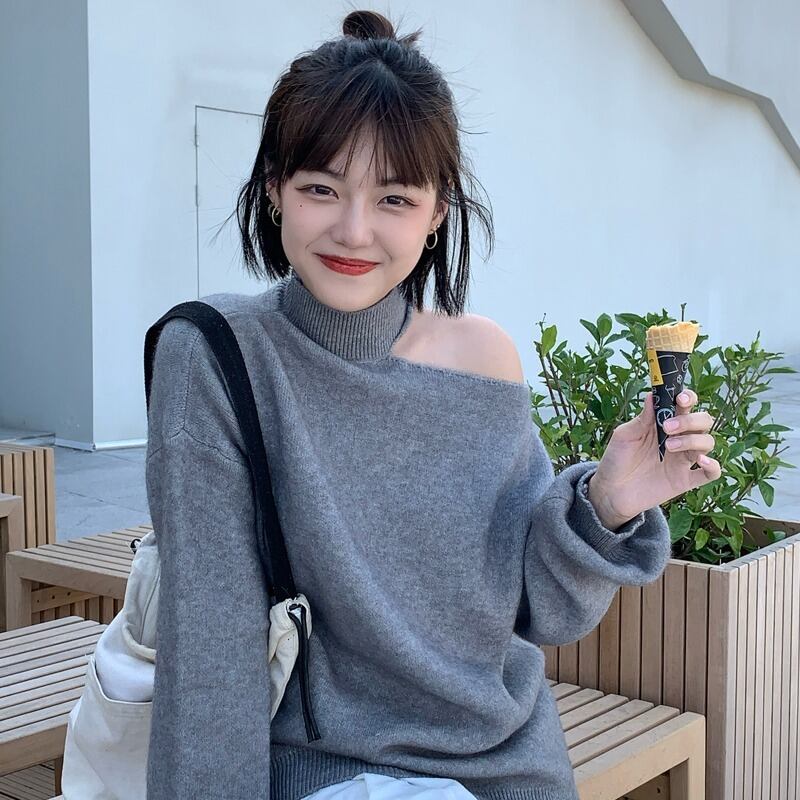 レッドセーター オータムウィンタールーズニットトップス 大人ガーリー スウィート キュート カジュアル 秋物 冬物 オフショルダー 萌量不足61018829196