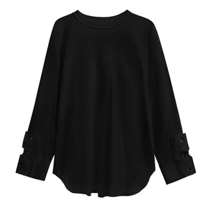 ROUND NECK DESIGN CUFF LONG SLEEVES PULLOVER TOP 2colors M-7659