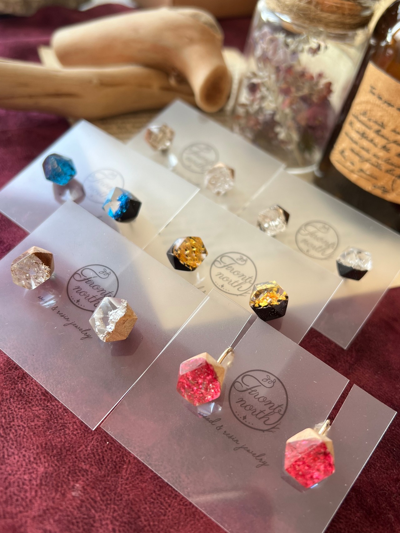 ワンポイント　ウッドレジンピアス＆イヤリング