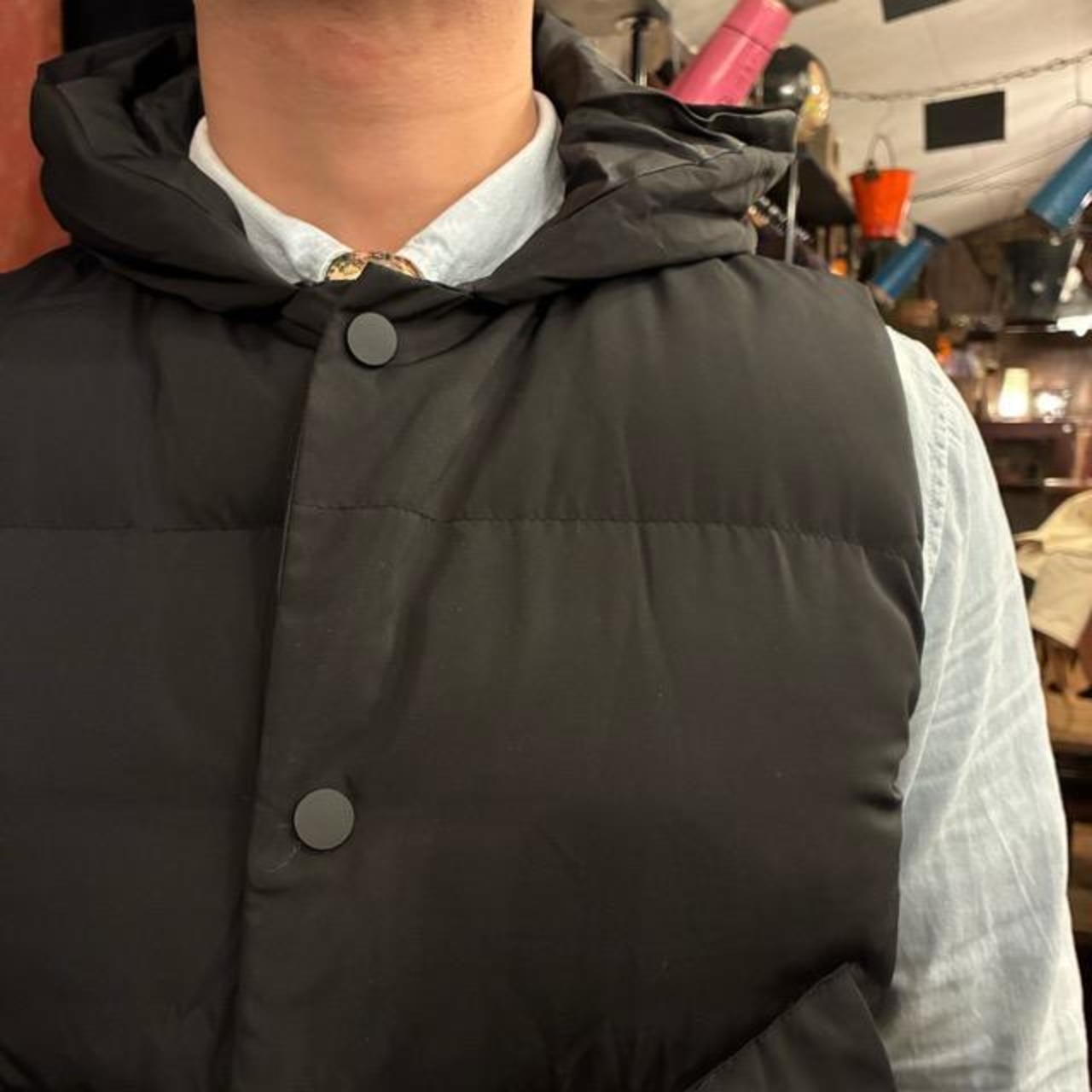 TOPANGA Men's Patch Button Hooded Vest Black Quilting with hood Outer