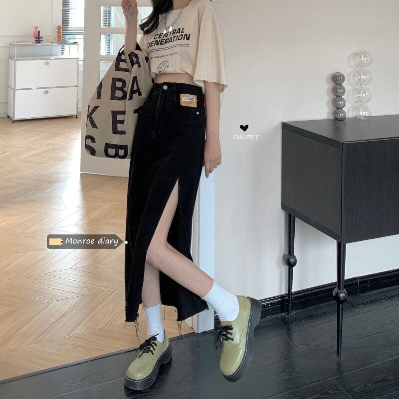 ブラックハイウェストウェストスカート サマー薄手Aラインロング 夏物 モンロー19377470278