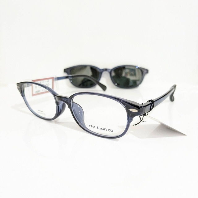 【NO LIMITED】オーバルセルフレーム　マグネット式サングラス　ネイビー