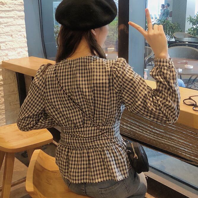 チェックシャツ Vネック ギンガム チェック柄 シャツ ブラウス