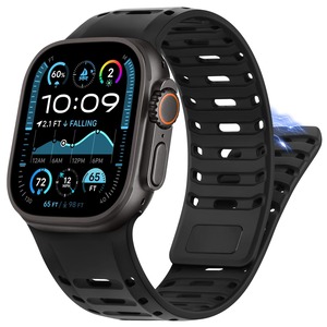 【人気】[HITZEE] スポーツ Band コンパチブル Apple Watch バンド 49mm/46mm（シリーズ11/10）/45mm/44mm/42mm（シリーズ 3），シリコン磁気メンズバンド Apple Watch Ultra 3/2/1 シリーズ 11 10 9 8 7 SE3 6 5 4 3 2 1 に対応，黒