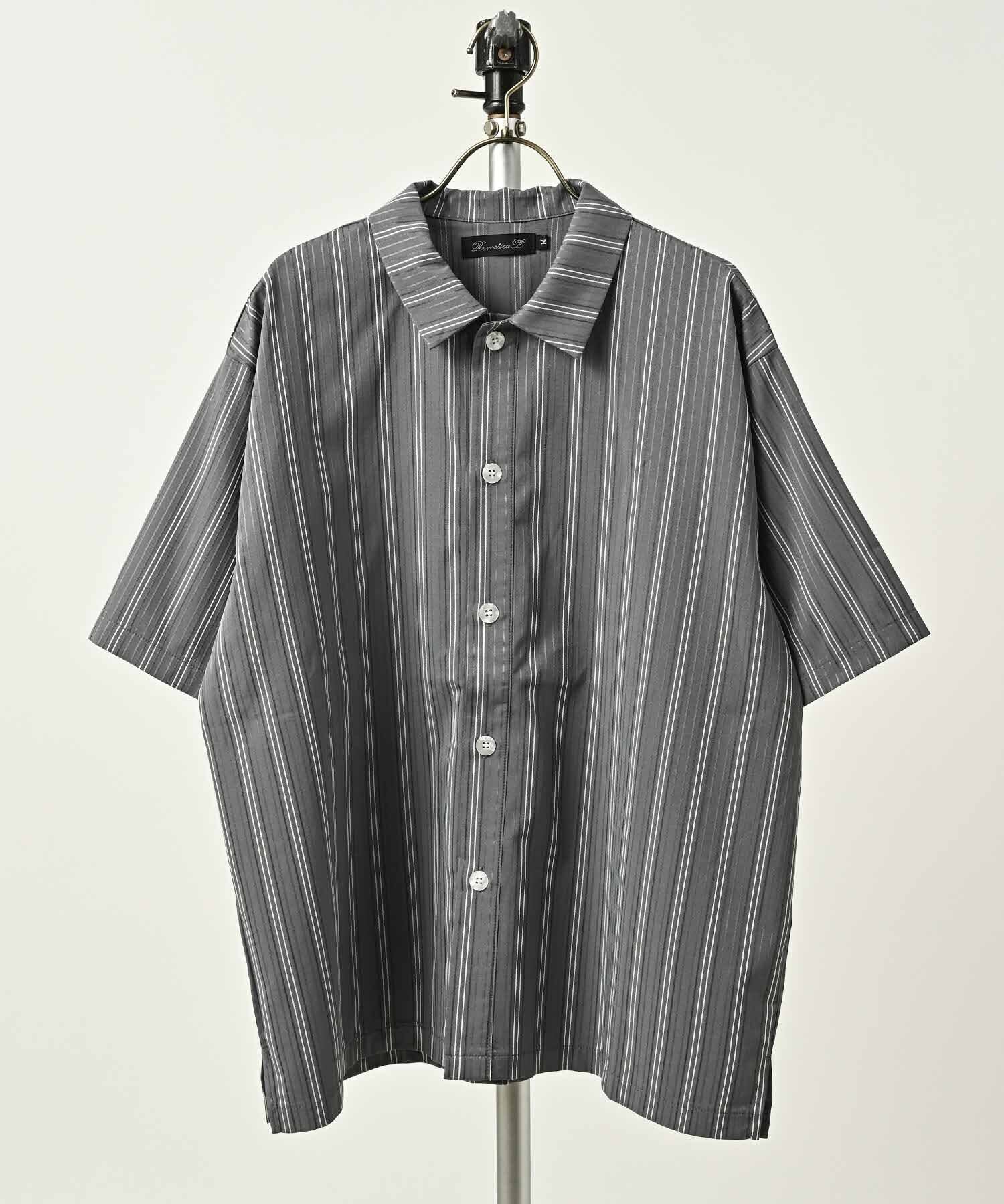 Revertical Rayon blend striped short-sleeved shirt (CHA) RV9322