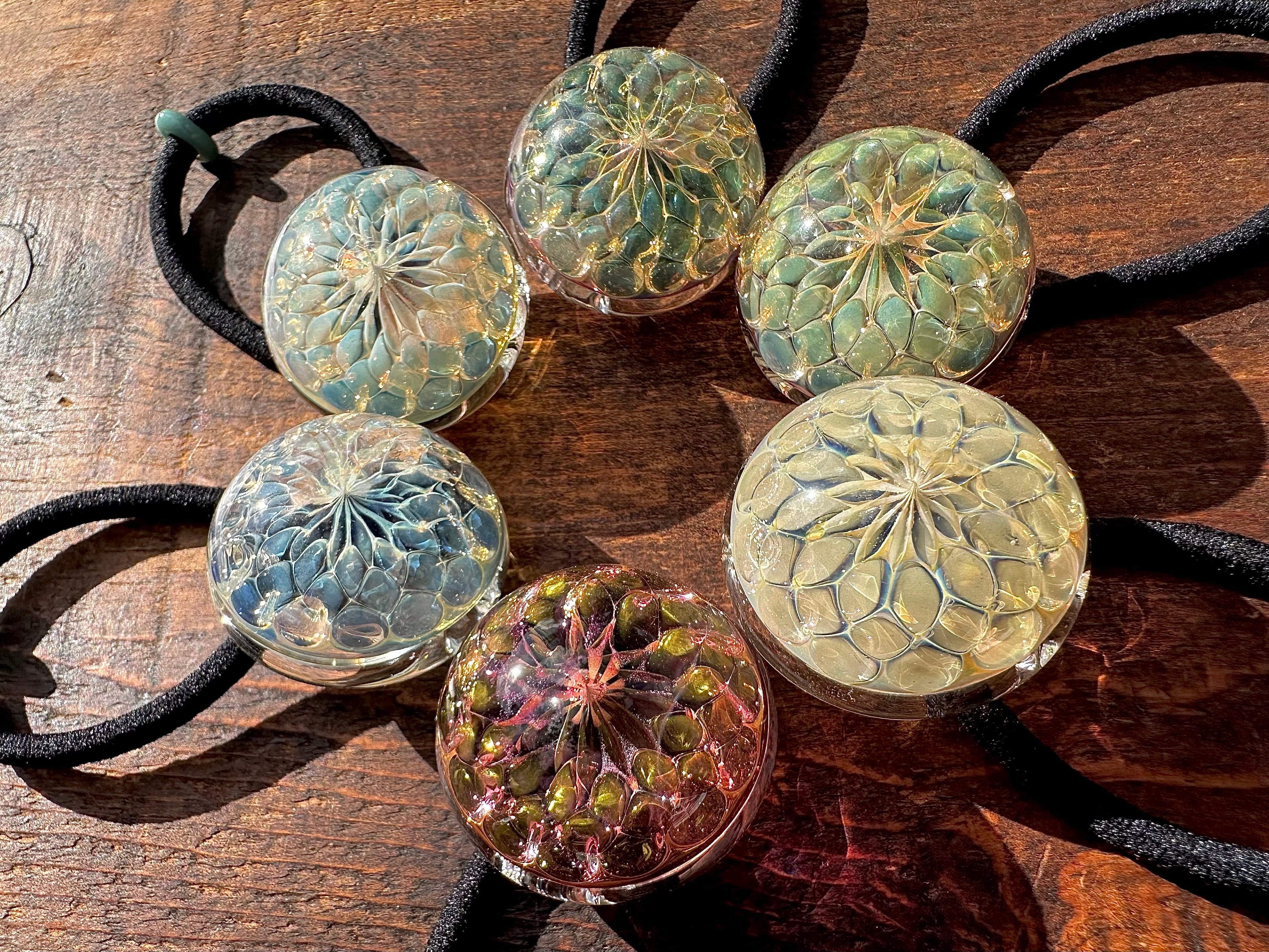 【Green&Purple Flower】緑と紫色の花ヘアゴム