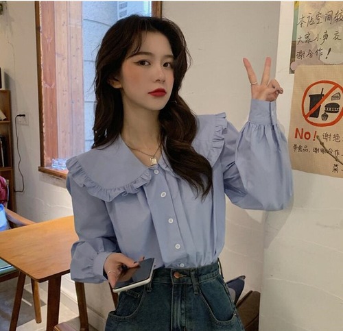 【大きいサイズS-4XL】【秋冬新作】ファッションワイシャツ♪ブルー/ホワイト2色展開◆#settc-249387