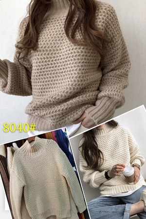 ワッフル編み　タートルニット　AJ1079-8040