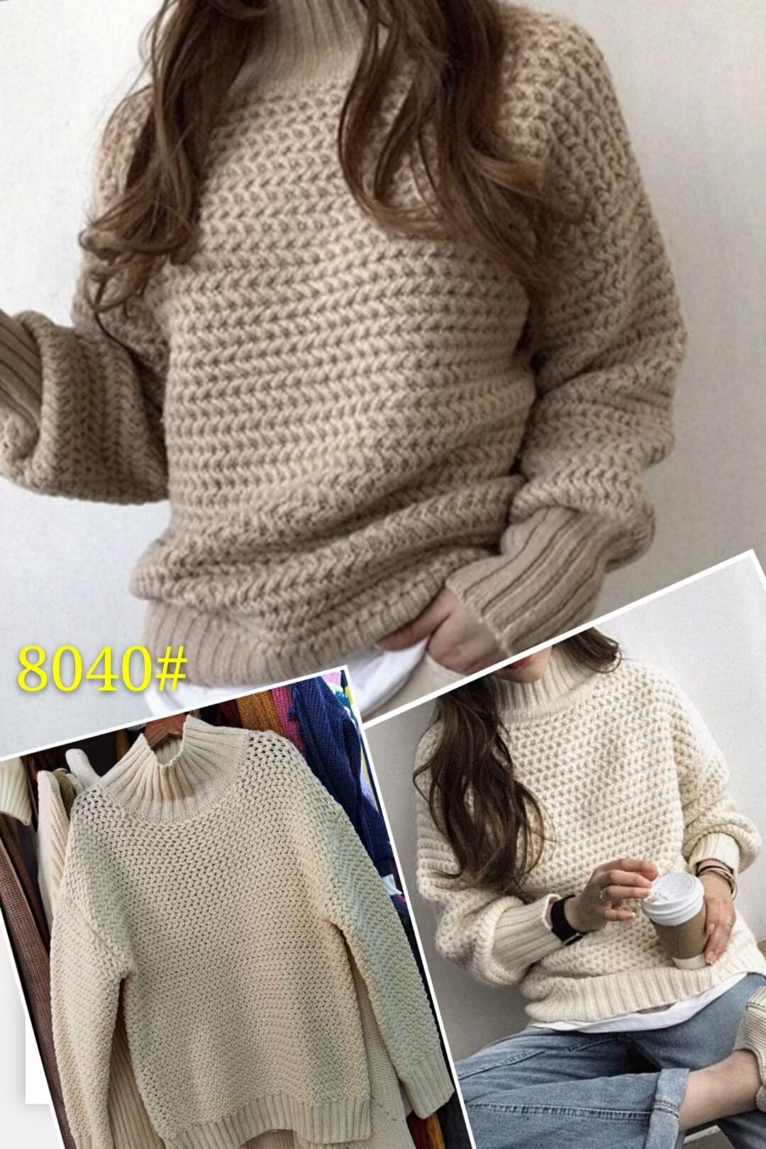 ワッフル編み　タートルニット　AJ1079-8040