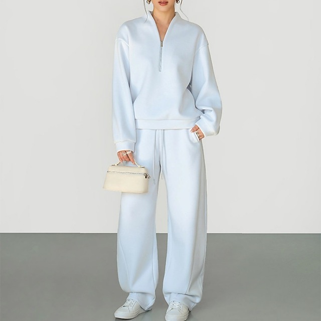 スタンドカラーハーフジップスウェットセットアップ［S-XL］