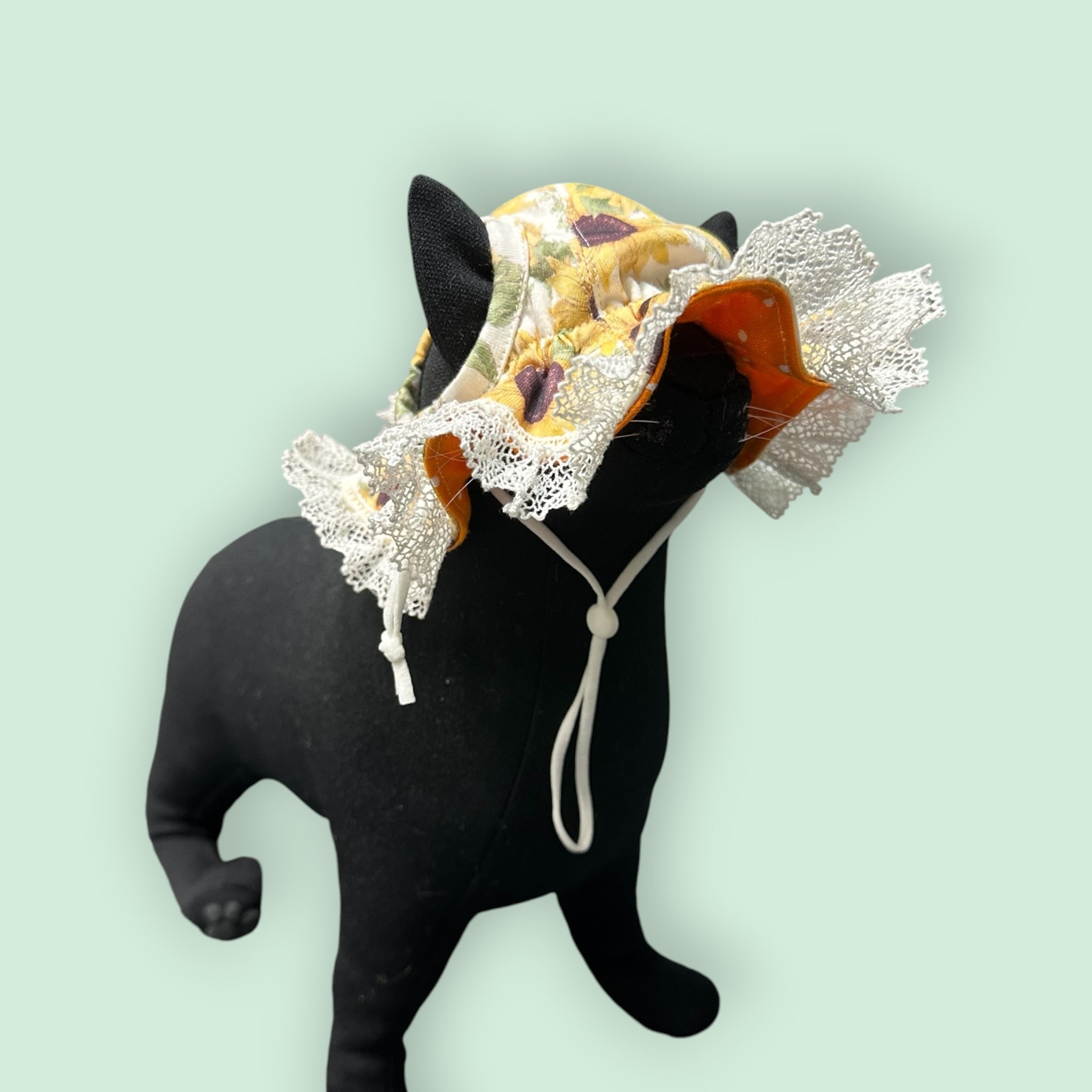 猫用帽子＞ひまわり柄とレースのチューリップハット！ | かぎしっぽ