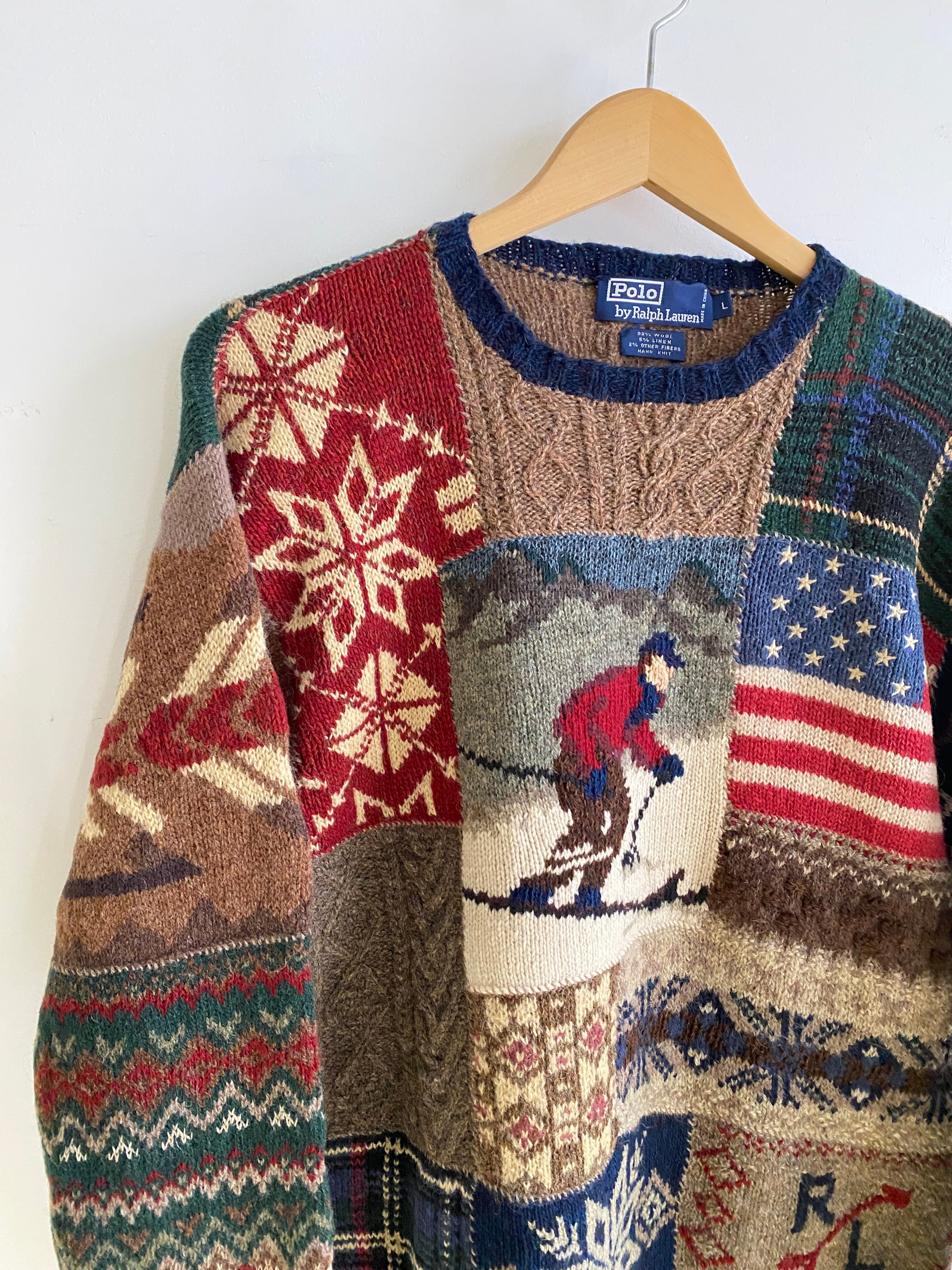 90s Polo by Ralph Lauren PATCHWORK HAND KNIT SWEATER | JUNK SHOP
