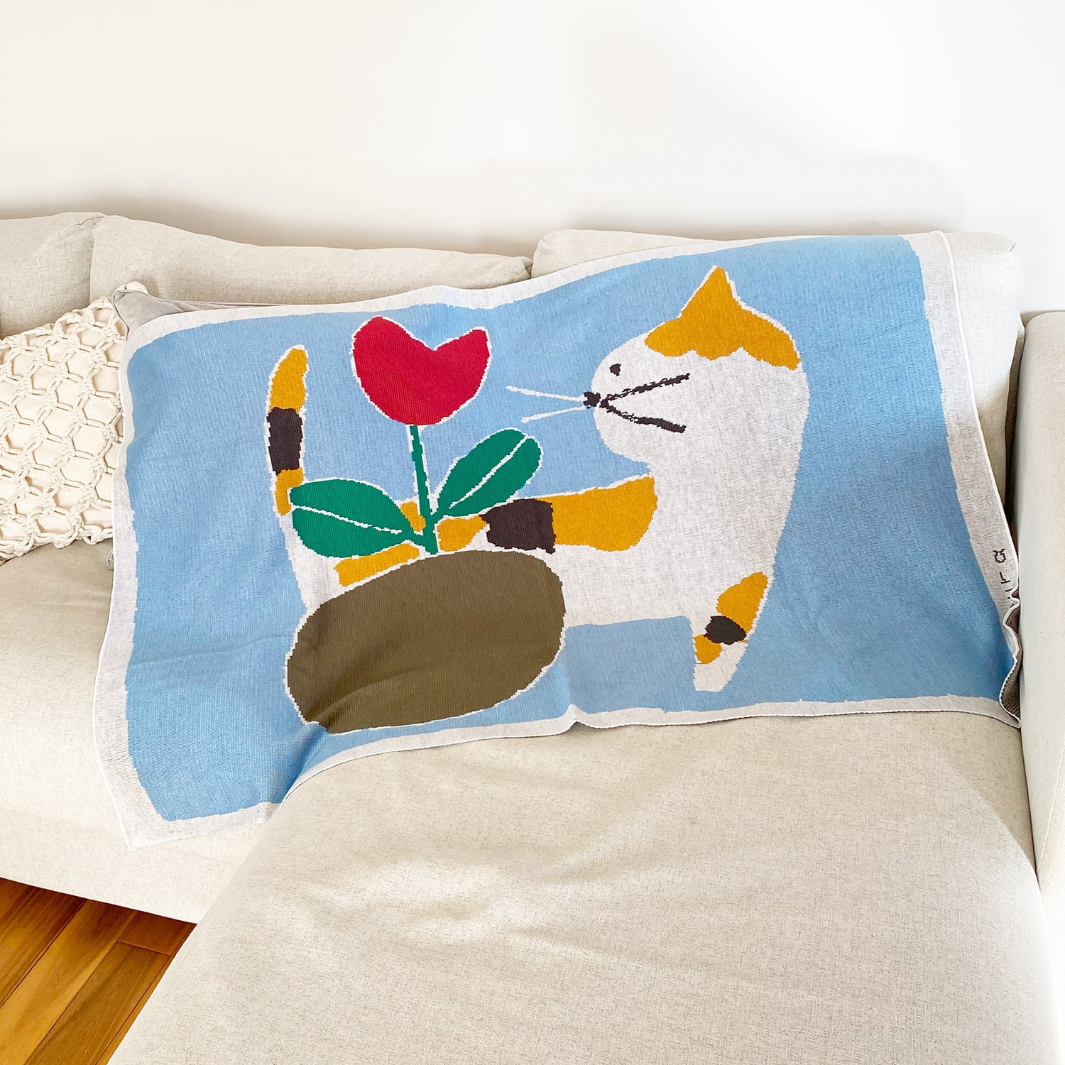 JIN KITAMURA】北村人 KNIT BLANKET 三毛猫 ニットブランケット(120cm