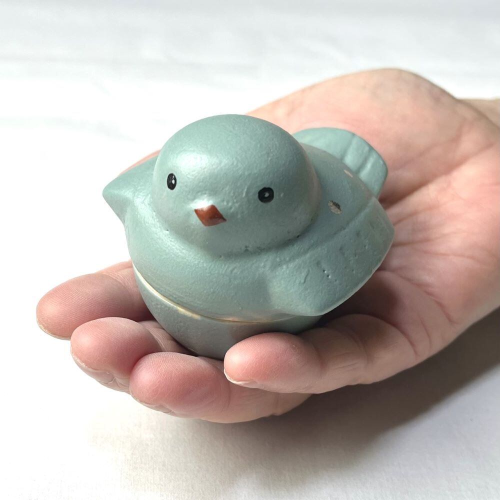 香すずめ～幸せの青いふくら雀【京焼・清水焼】香合，置物としても