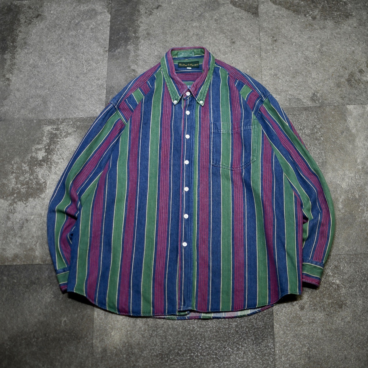 multi stripe denim button down shirt