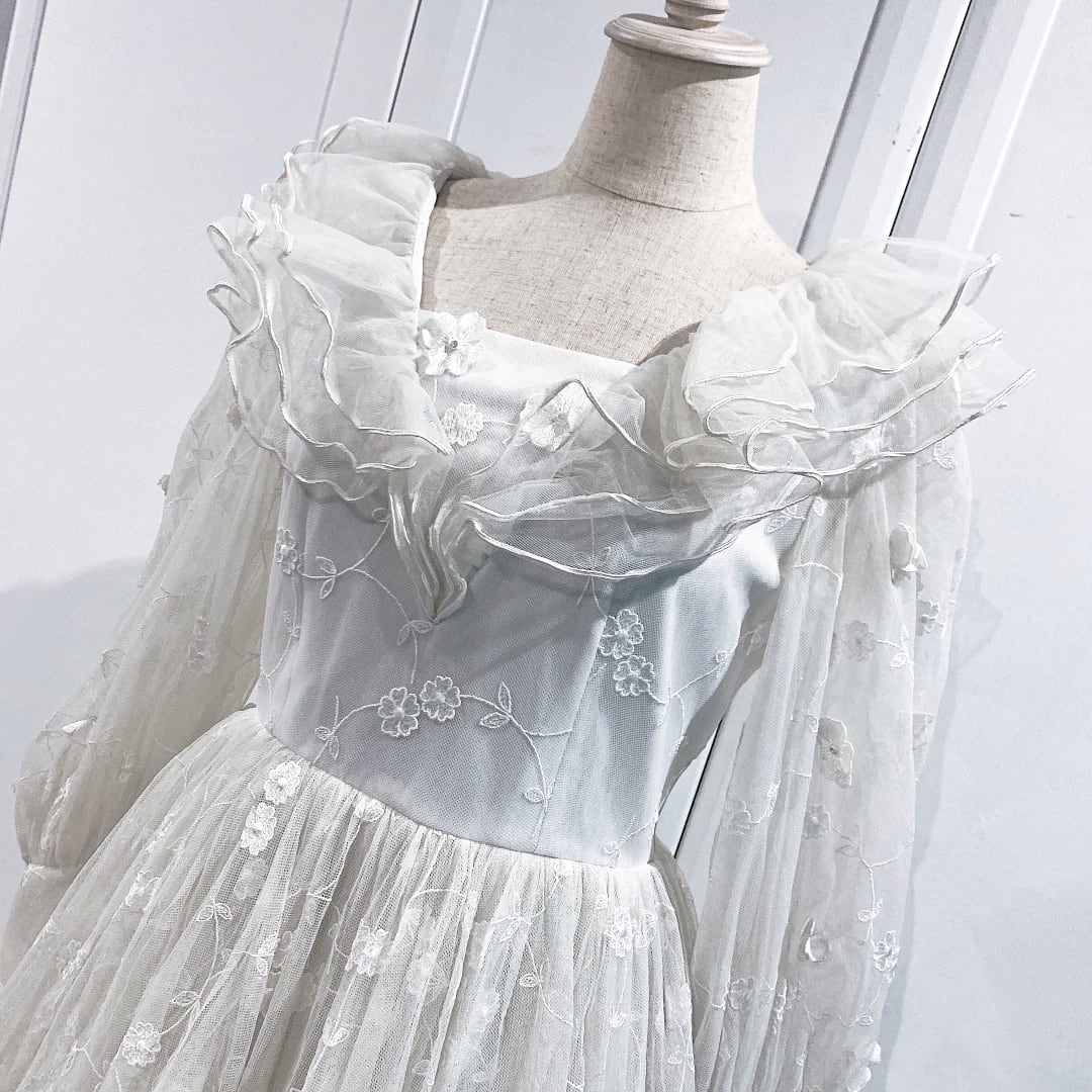 売上 70s70年代ヴィンテージレースフラワーモチーフドレス