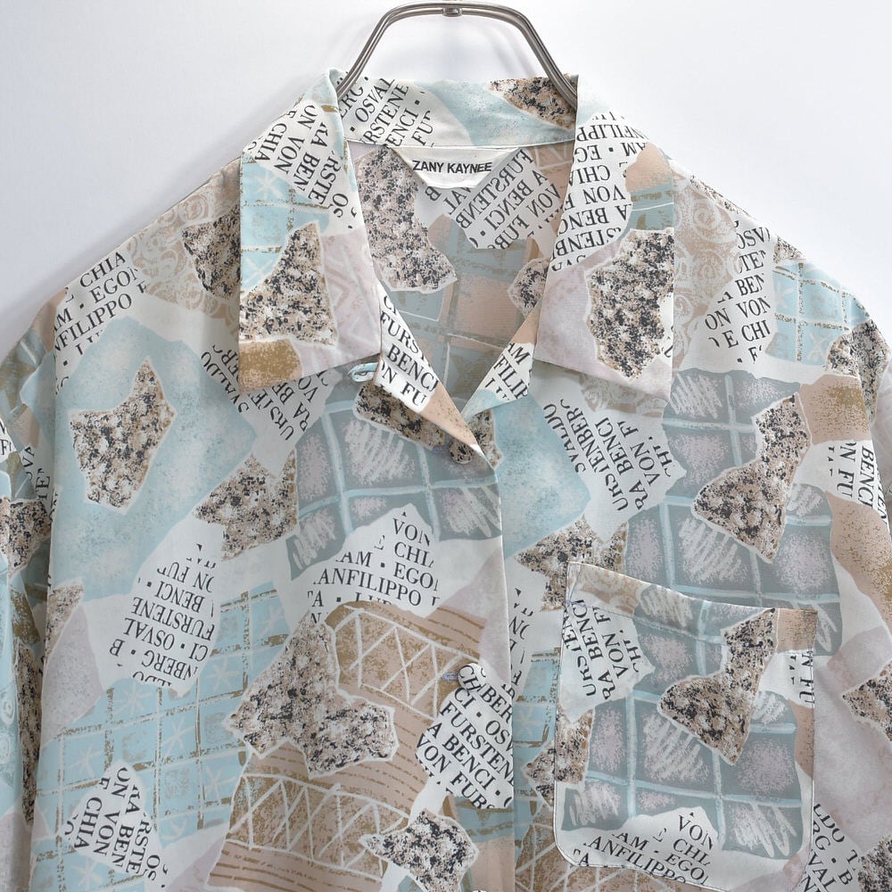 90s ZANY KAYNEE ゼイニーケイニー 総柄 デザイン 半袖 シャツ ブラウス パステルカラー パッチワーク 風アート ジャパンニーズヴィンテージ ビンテージ 古着 レディースL~相当