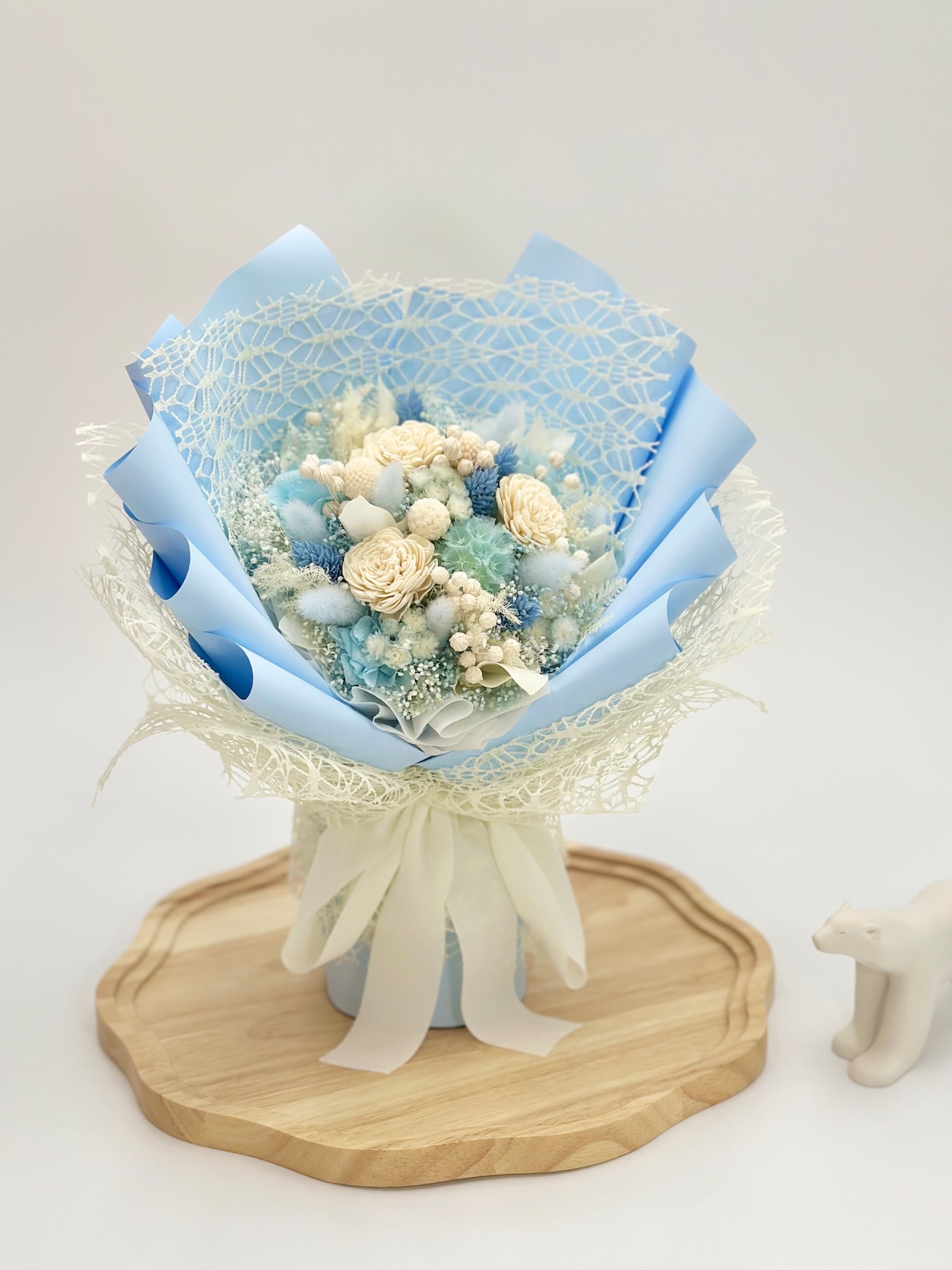 4.置けるドライフラワー花束(花てまり/水色・白色) □Мサイズ 【数量限定商品】 画像1