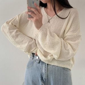 V-neck long-sleeved  Knit　2litr03307