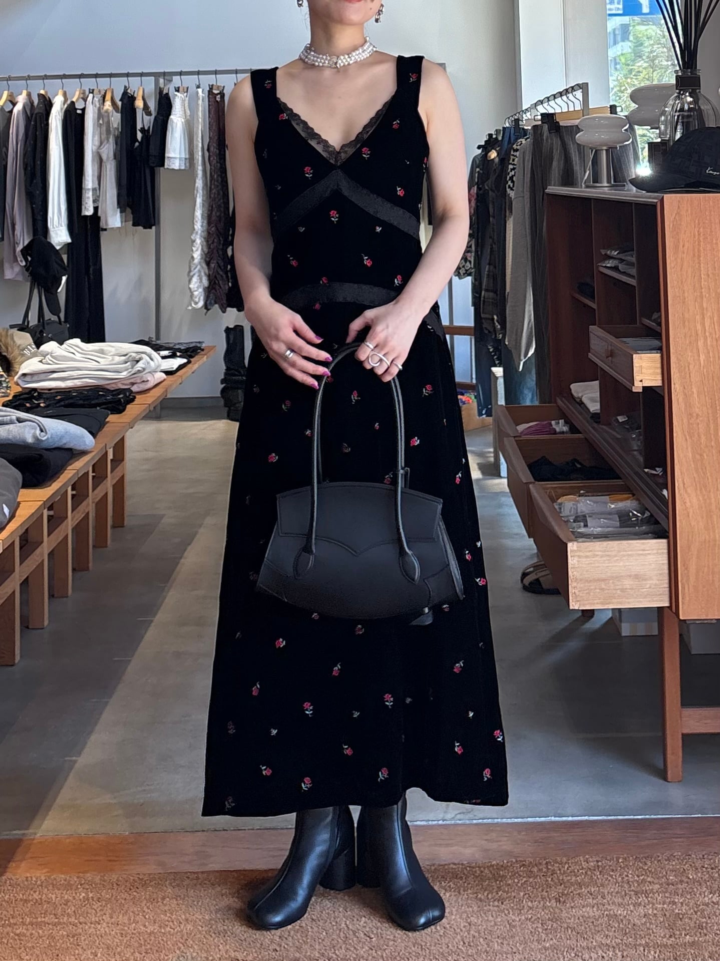 26AW | WOMEN】FETICO フェティコ / ドレス / ROSE EMBROIDERED VELVET