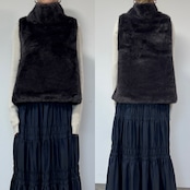 サイドボタンハイネックファーvest/ブルーグレー