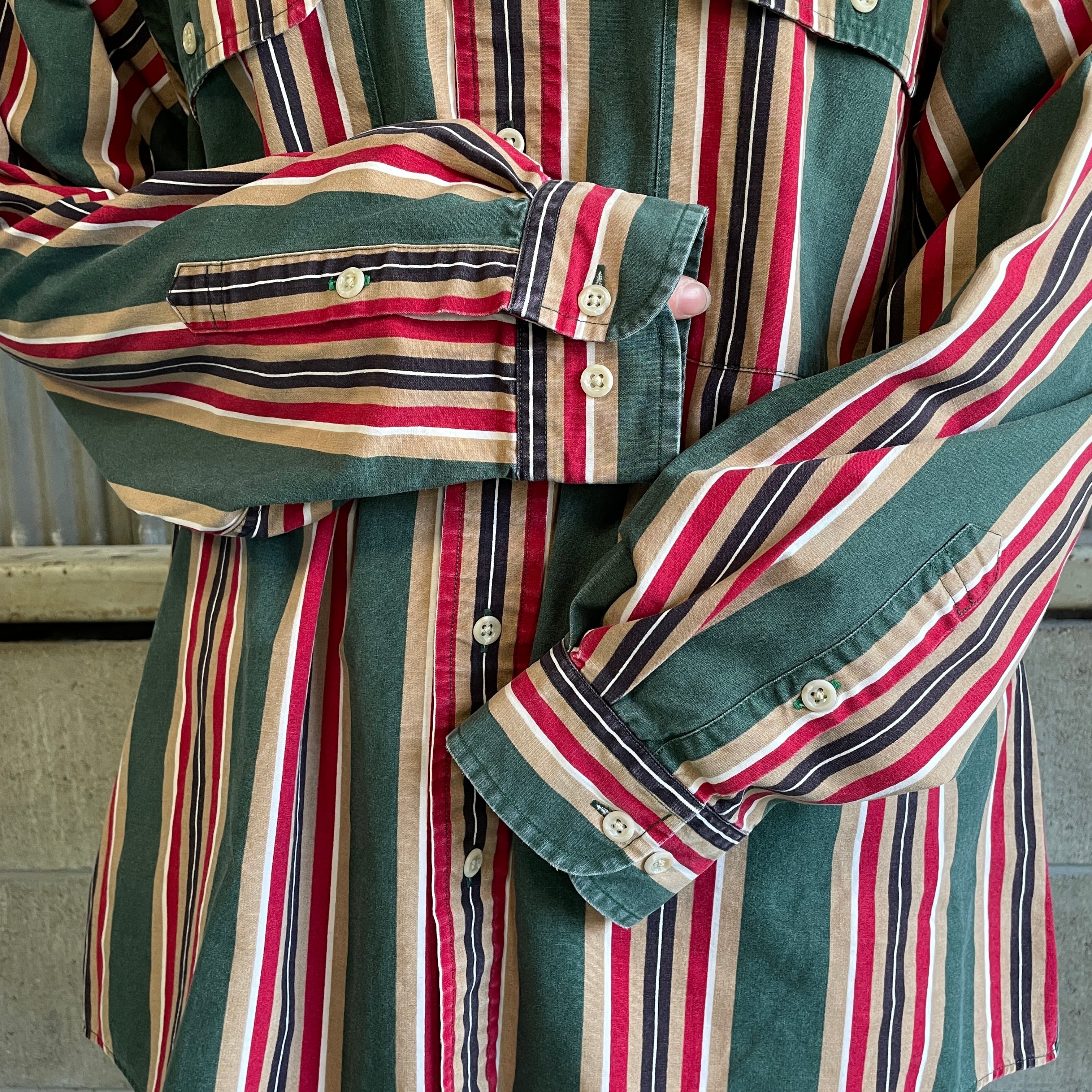 90s トミーヒルフィガー 総柄シャツ 長袖 グリーン XL程 TOMMY