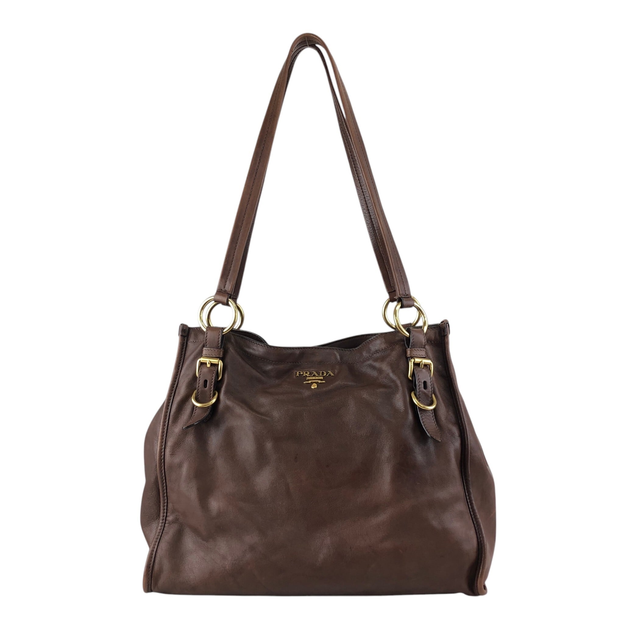 PRADA プラダ トートバッグ ブラウン ロゴ レザー vintage