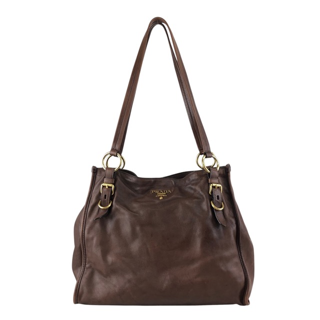 PRADA プラダ トートバッグ ブラウン ロゴ レザー vintage ヴィンテージ オールド sznhvb